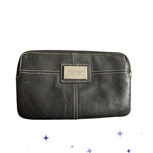 Tignanello Black Leather Wristlet Clutch with Contrast Stitching